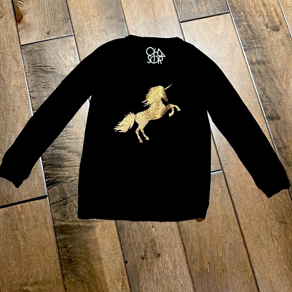 EUC Chaser supersoft black glitter unicorn sweatshirt size 10
